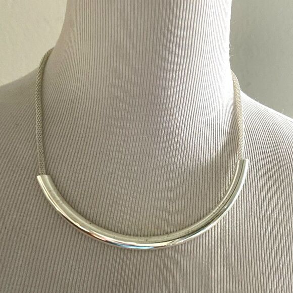 Vintage Silver Bar Necklace Silvertone Choker 16" - Picture 1 of 5